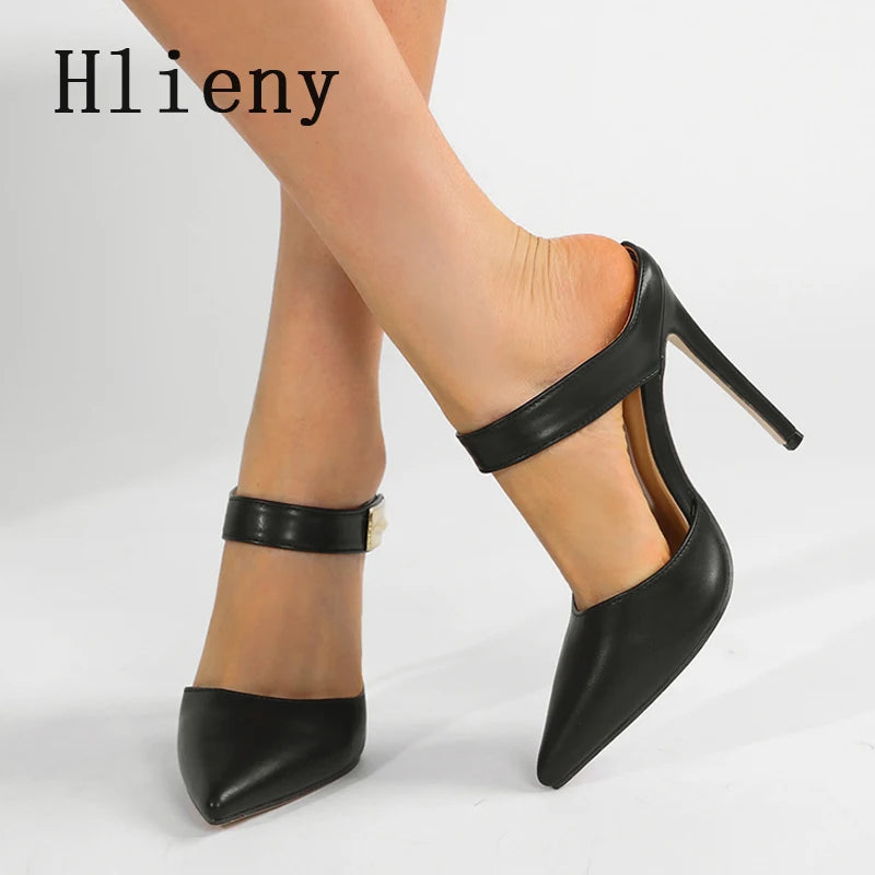 Hlieny Street Style Pointed Toe Quality Patent Leather Women Pumps Sexy Stripper Slipper Ladies Thin High Heels Sandals Shoes