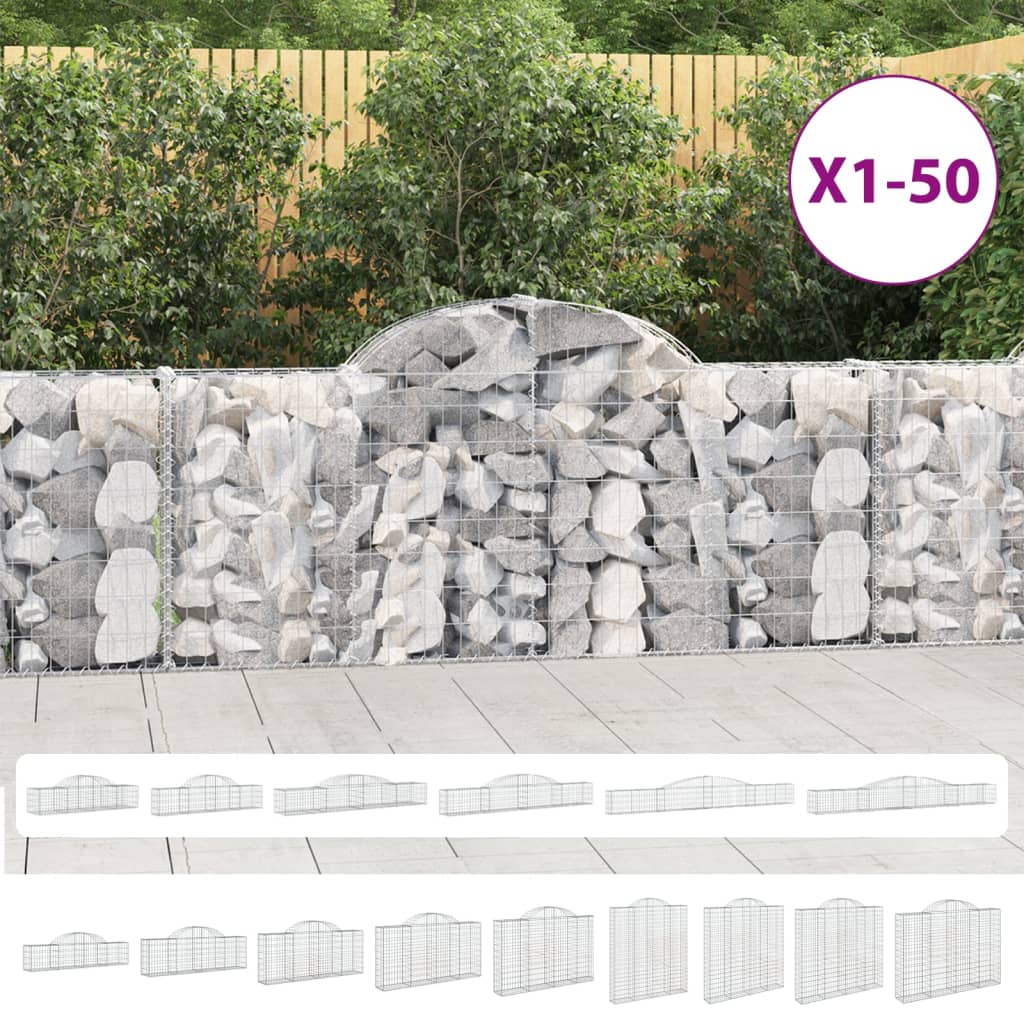 vidaXL Arched Gabion Baskets 2 pcs 157.5"x11.8"x31.5"/39.4" Galvanized Iron-1